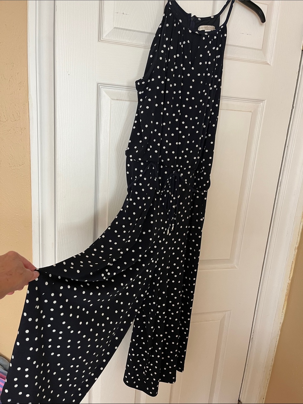 London Times Black & White Polka Dot Sleeveless Jumpsuit